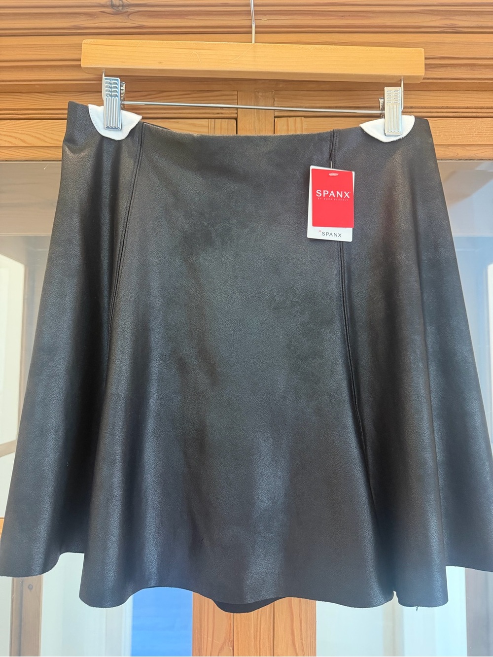 NWT Spanx Faux Leather A-Line Flare Skirt Black